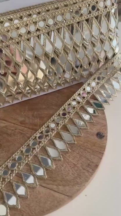 Gold Mirror Work Lace Trim Handmade Tear Drop
