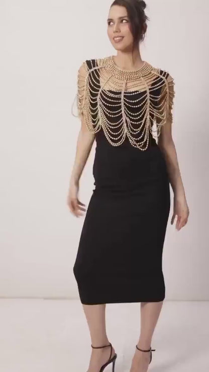 Gold Beaded Shoulder Cape Rhinestone Bridal Epaulette