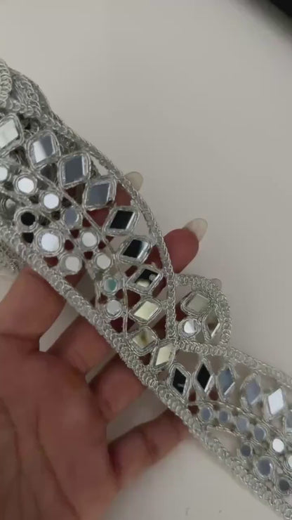 Embroidered Mirror Belts Costume Border Silver