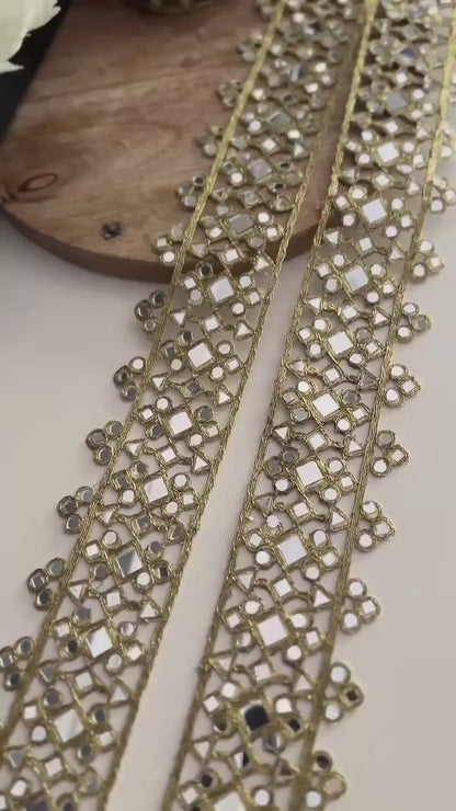 Embroidered Ribbon Mirror Lace Trim Gold