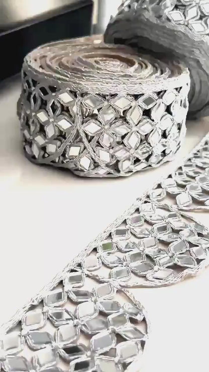 Crafted Mirror Work Border Silver