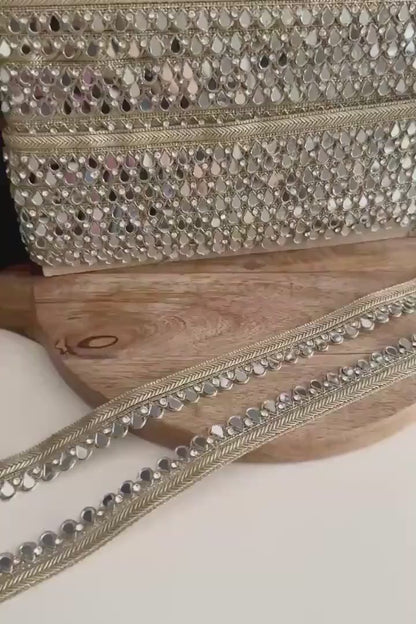 Teardrop Mirror Lace with Crystal Stones Gold