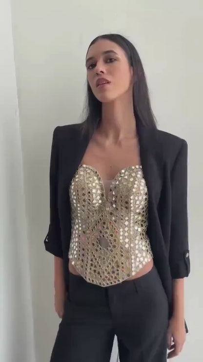 Handcrafted Mirror Work Corset Top Statement Gold