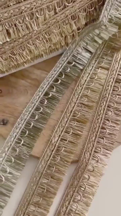 Pale Gold Pearl Bead Lace Indian Zari Stone Work