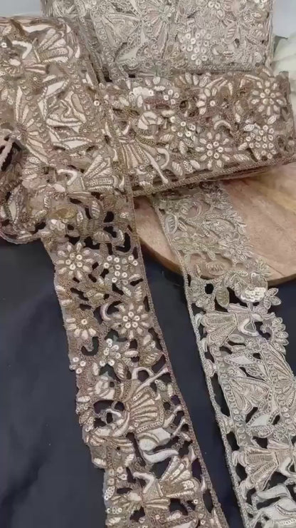 Hand Embroidered Gold Zari Lace Trim Traditional Bridal Saree Border