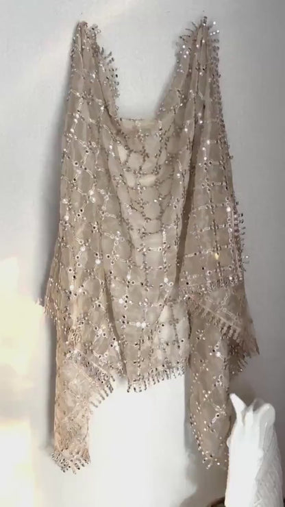 Real Mirror Work Jal Dupatta Hand Embroidered Net Dupatta