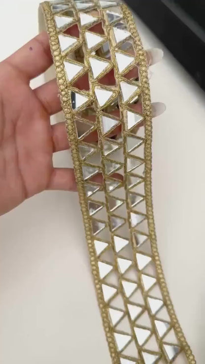 Sparkly Mirror Cutwork Belt Trim Silver