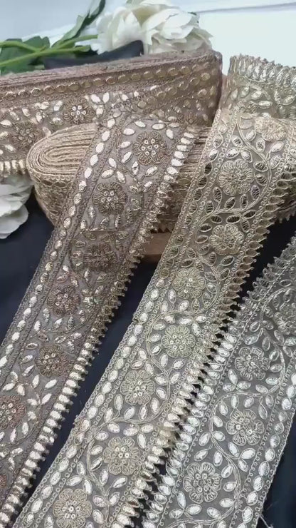 Gold Embroidered Lace Border Heavy Floral Zari Work Ethnic Sewing Trim