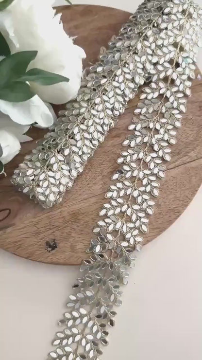 Zari & Mirror Cutwork Vine Border Gold
