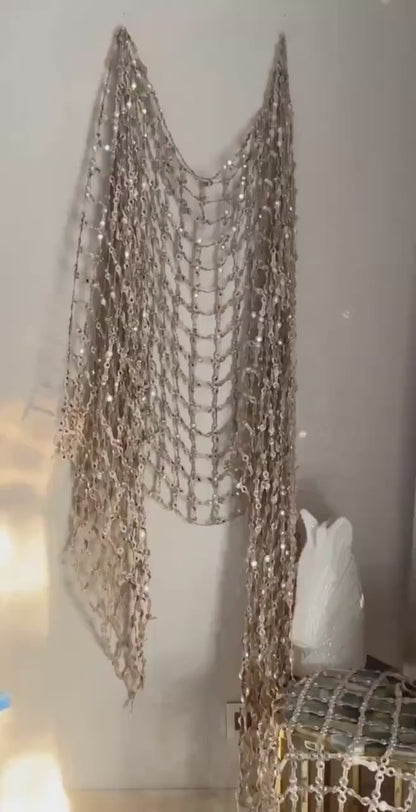 Champagne Gold Real Mirror Work Wedding Sequin Mirror Bridal Shawl Drape