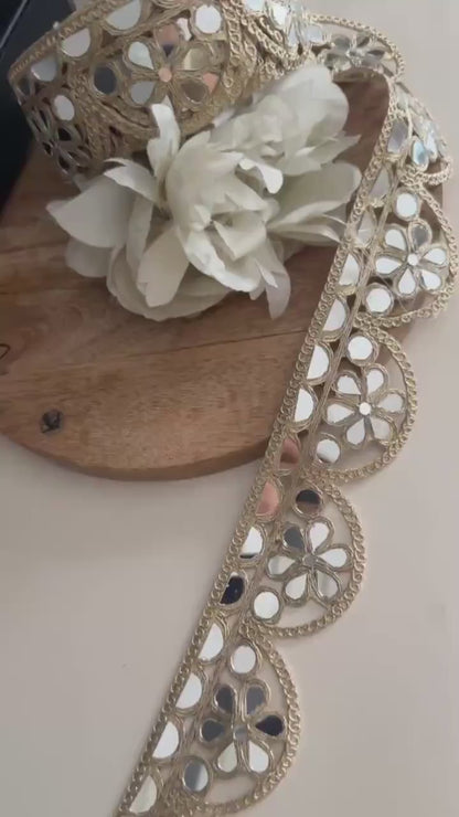 Gold Mirror Work Lace Trim Handmade Scalloped Mirror Border