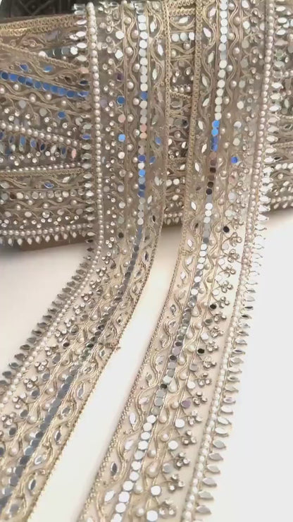 Wedding Veil Mirror Lace Trim Gold