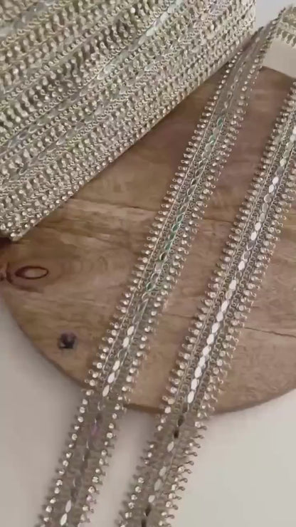 9 Yards Hand Embroidered Pearl Lace Trim Gold