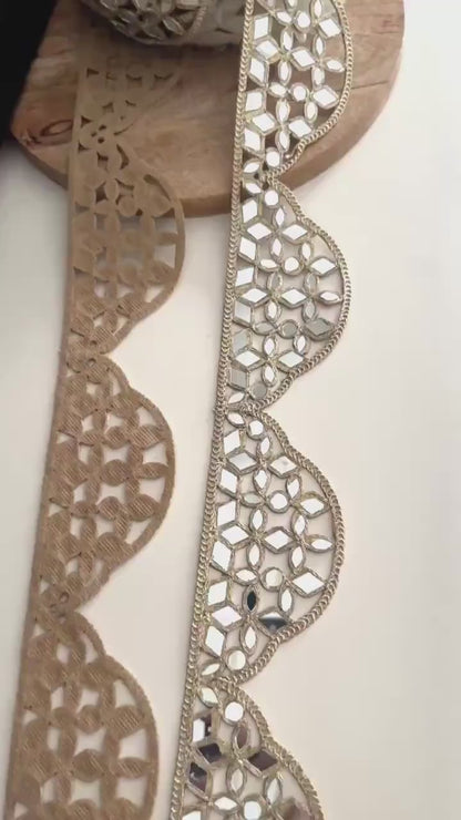 Handmade Mirror Belt Lace Gold Fabric Trim for Waist Belts