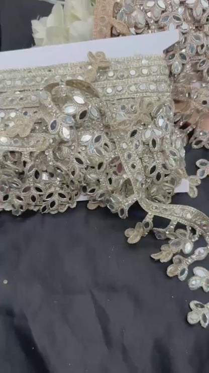 Mirror Work Lace Border Trim Jewelry Dress Belt Decor