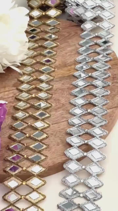 Mirror Geometric Pattern Belt Gold Silver