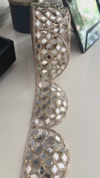 Crafted Mirror Work Border Rose Gold
