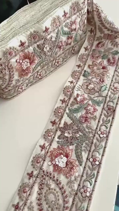 Sabyasachi Style Embroidered Border White Luxury Bridal Zari Lace