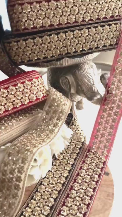 Hand Embroidered Gold Floral Gota Lace Ribbon for Lehenga Saree