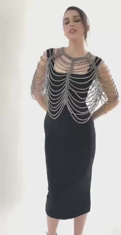 Gunmetal Beaded Shoulder Cape Fringe Capelet
