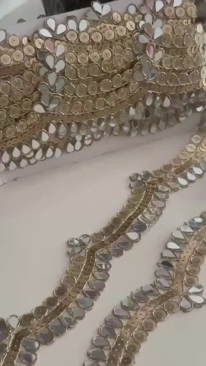 Sequin Embellished Lace Trim Gold