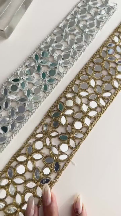 Indian Mirror Belt Symmetric Pattern Gold