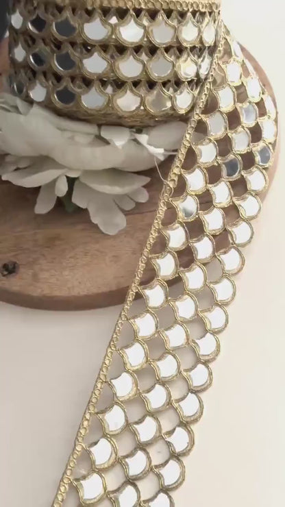 Gold Mirror Scallop Belt Lace Handmade Statement Waist Belt