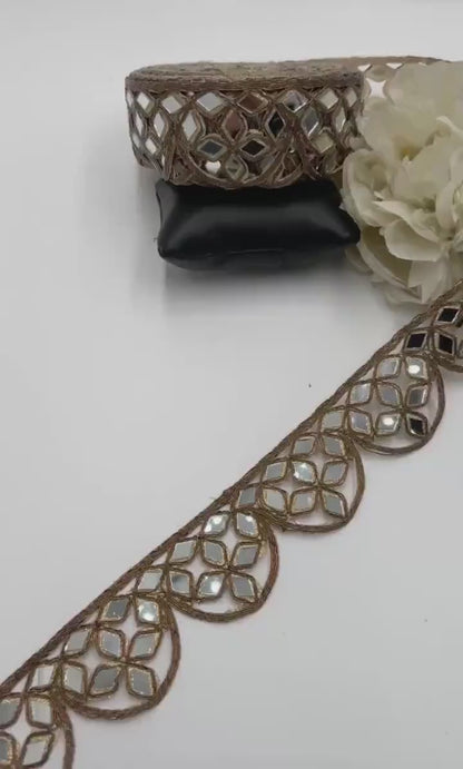 Authentic real mirror hand-embroidered border lace